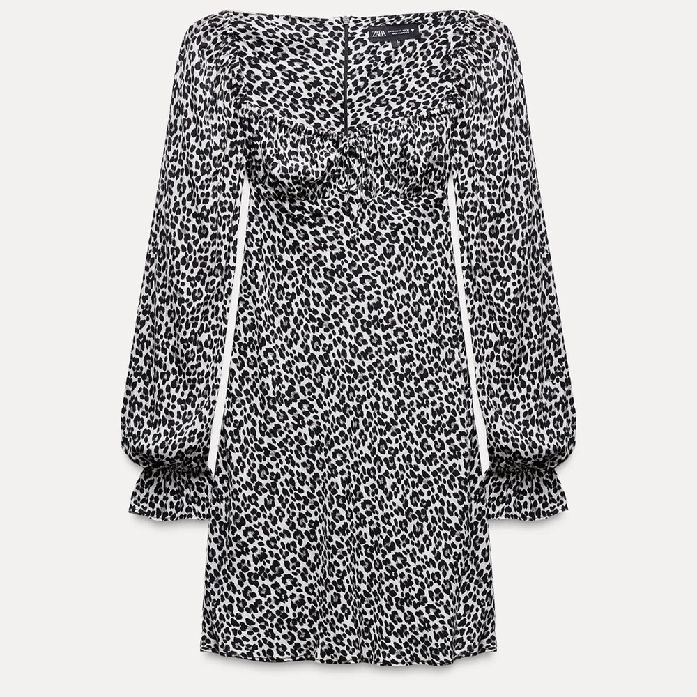 Zara Monochrome Animal Print Long Sleeve Dress